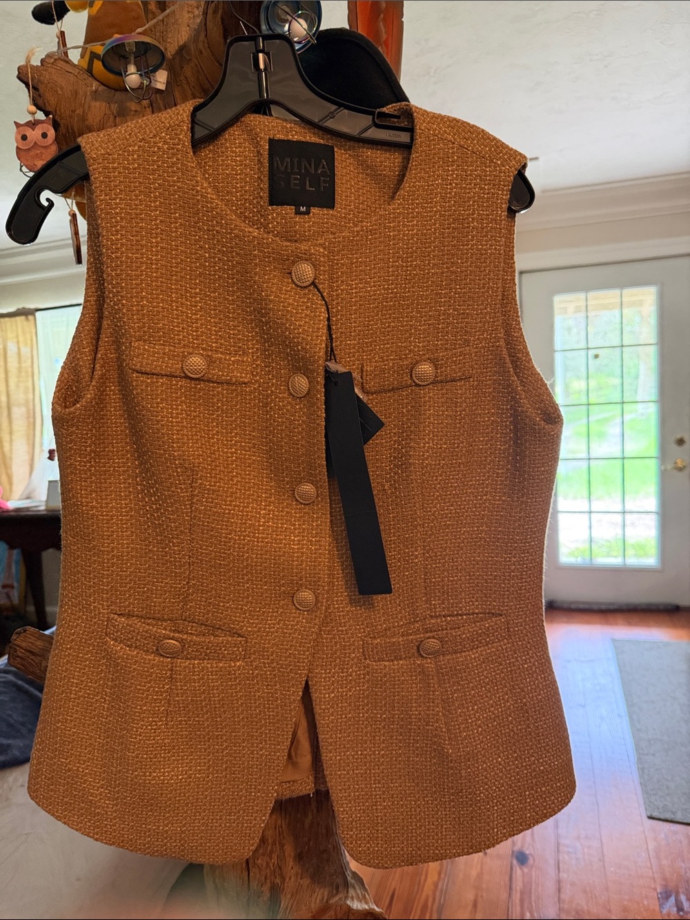 Women's Sleeveless Tweed Vest - Camel Brown
